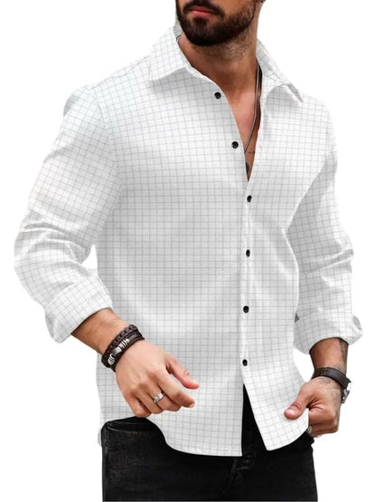 Deelmo MenS Regular Fit Checks Pattern Polyester Blend Shirt With Collared Neck Long Sleeve And Standard Length | Shirt For Man