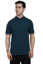Dennis Lingo MenS Cotton Teal Solid Stand Collar T-Shirt
