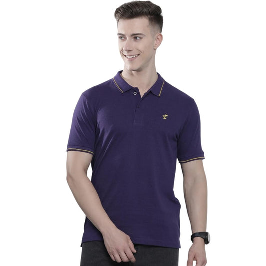 The Indian Garage Co Men Slim Fit Solid Polo Collar Tshirt Plum