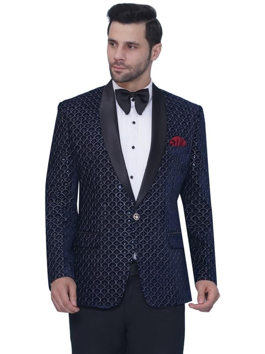 Favoroski Wedding Sequence Blazers For Men | Blue Embroidered Velvet Blazer | Relaxed Fit Blazer For Men Wedding Party | Ethnic