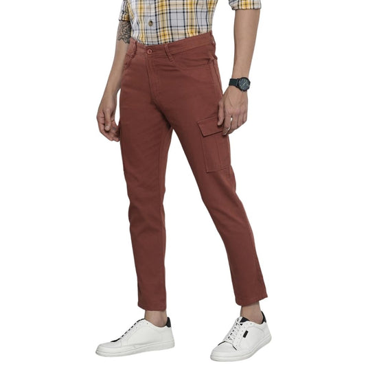 The Indian Garage Co Men Slim Fit Solid Mid-Rise Stretchable Cargos Rustic Brown