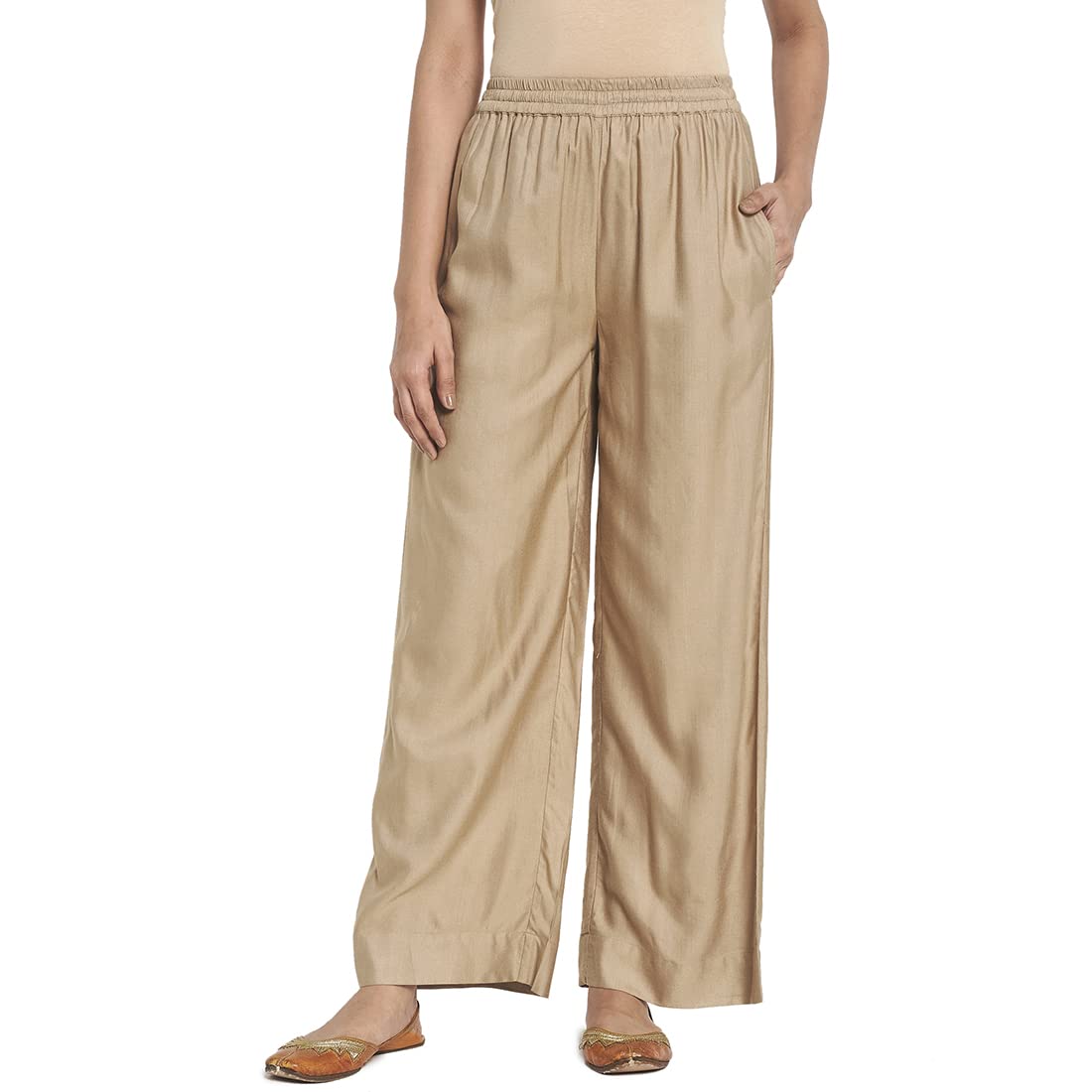 Fabindia Women Viscose Silk Pallazo Beige_Xs