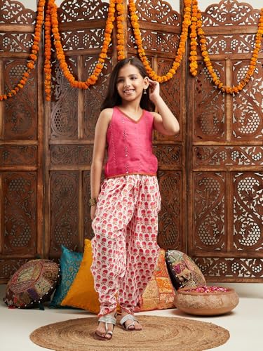 Pspeaches Girls Embroidered Regular Mirror Work Kurta With Dhoti Pants