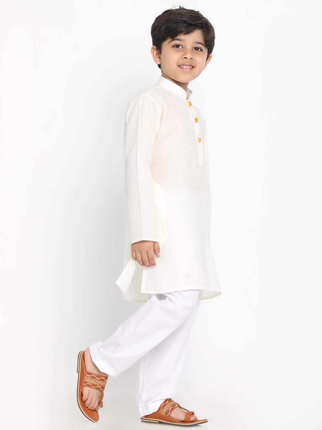 Jbn Creation Boys Cream Cotton Blend Kurta Pyjama And Cap Set