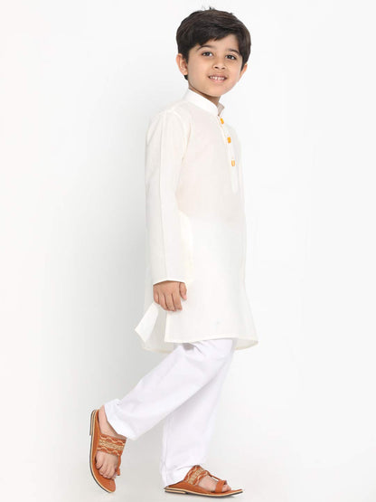 Jbn Creation Boys Cream Cotton Blend Kurta Pyjama And Cap Set