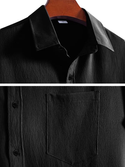 Pinkmint Mens Popcorn Shirt Comfortable Short Sleeve Shirts Casual Textured Shirt (Pack of 1) Black
