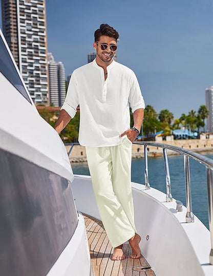 CB-COLEBROOK Mens Casual Linen Pants Elastic Waist Pants Drawstring Summer Beach Yoga Linen Trouser | Loose Fit Track Pants (in,