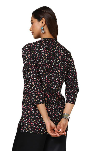 Soch Womens Black Floral Print Rayon Straight Tunic