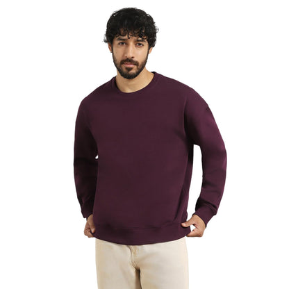 Nobero MenS Cotton Blend Crew Neck Sweatshirt (1M-Twss-R0005_Midnight Plum