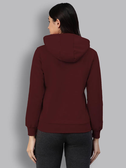 Lyra Women Zipper Hooded Sweatshirt Burgundy