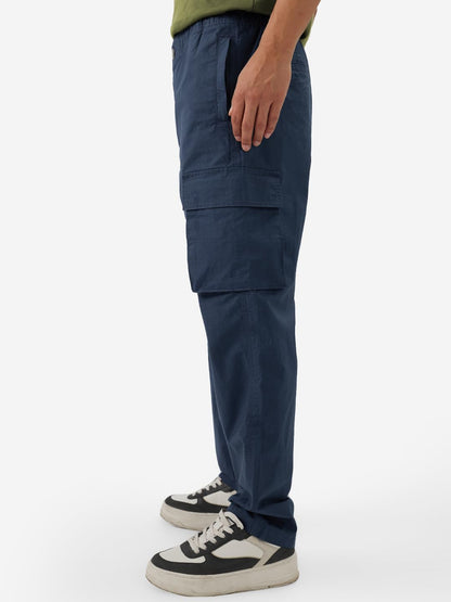 The Souled Store Navy Blue Men and Boys Buttoned Straight Fit Cargo Ripstop Joggers