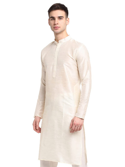 Jompers MenS Dupion Silk Solid Regular Kurta (Koko_636_White