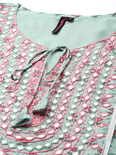 ishin Women's Pink Yoke Design Straight Kurta set With Trouser and Dupatta
