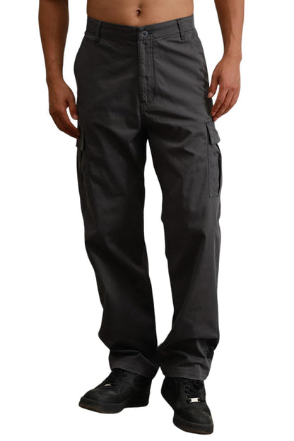 Hubberholme Men Charcoal Cotton Loose Fit Mid-Rise Trousers