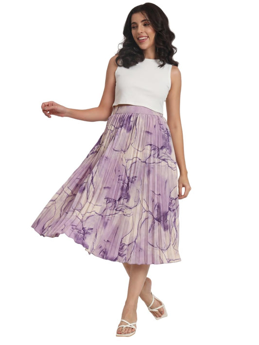 Kzully | Marble Elegance A WomanS A-Line Midi Printed Skirt Masterpiece Purple