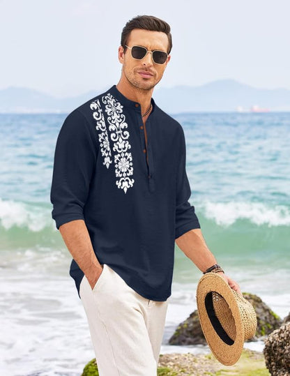 Finivo Fashion MenS Regular Fit Cotton Blend Short Kurta Shirt | Full Sleeve Ethnic Shirt With Mandarin Collar And Button Plack