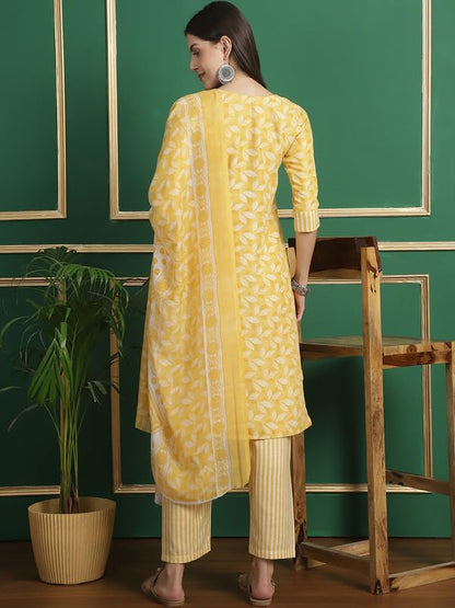 Pinkmint Straight Cotton Printed Kurta And Pant Set With Fancy Dupatta 3 Piece Suit Set Festival