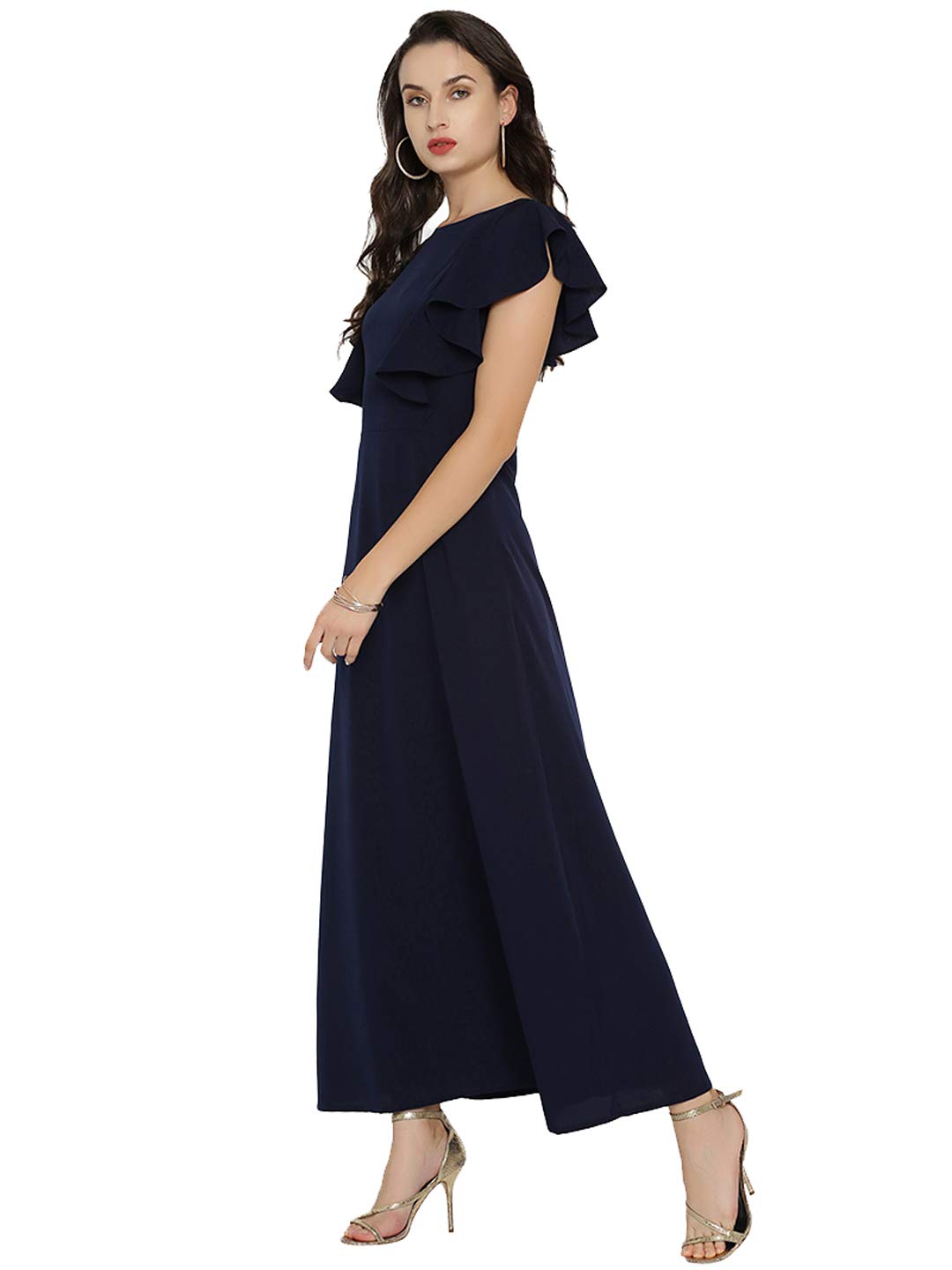 Rare Women'S Synthetic A-Line Maxi Dress (Ep2827A- Blue_Xl)