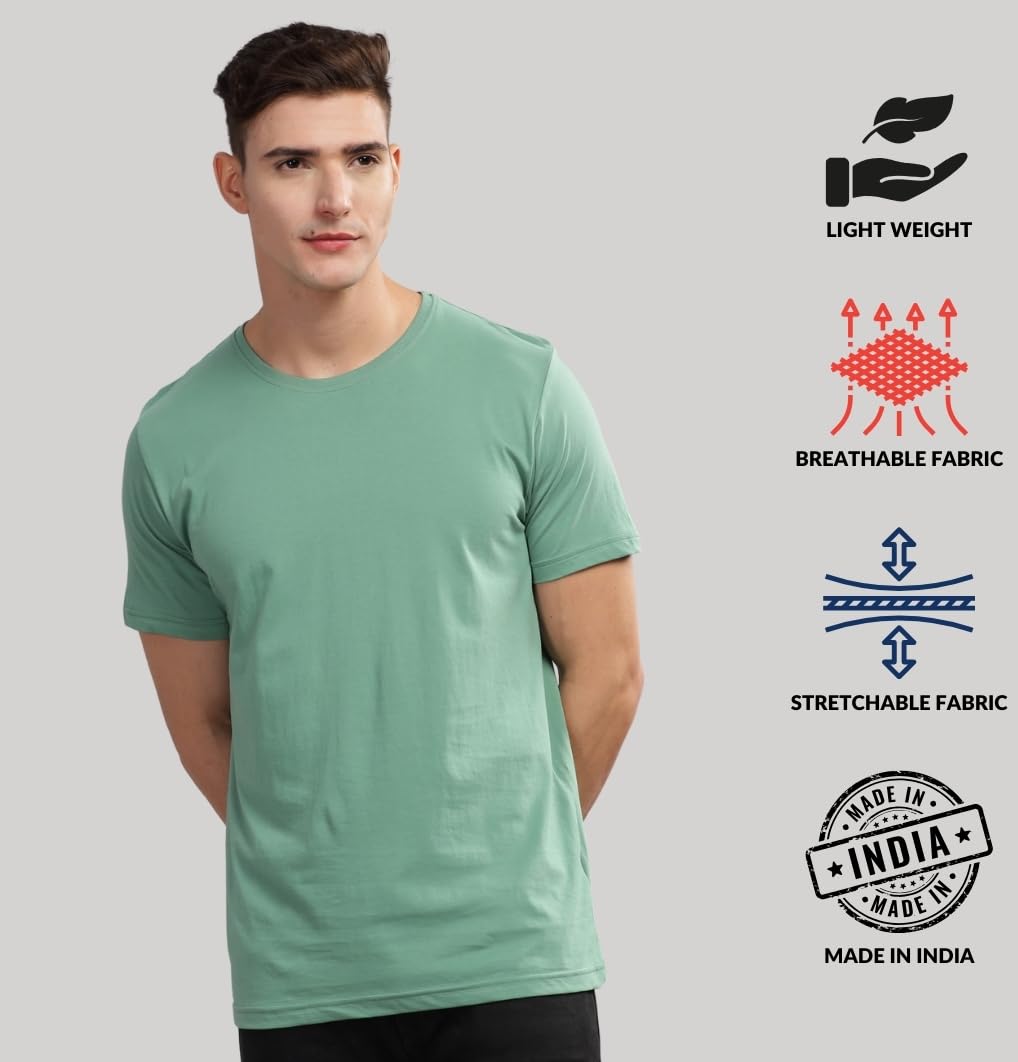 ADRO Men's Solid Regular Fit T-Shirt (RCM3-PLN-PT-BL-WH_Pista,Black,White