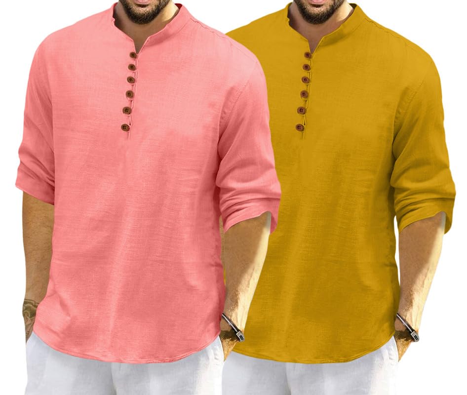 Royalscout MenS Cotton Polyester Blend Solid Regular Fit Full Sleeve Short Kurta | Ethnic, Lightweight Summer Kurta For Daily &