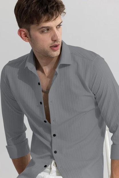 Finivo Fashion MenS Cotton Casual Plain Button Down Shirts Long Sleeve Textured Summer Beach Shirt For Men Grey