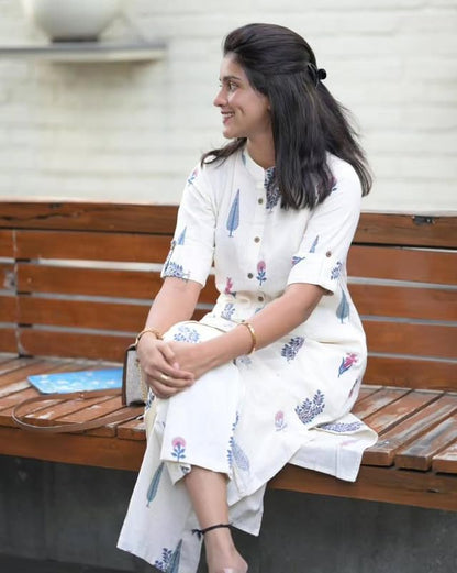 24 Carat Suit WomenS Rayon Kurta And Pant Coord Set With Floral Printed Mandarin Collared Neck Down Button Half Sleeve A Line C