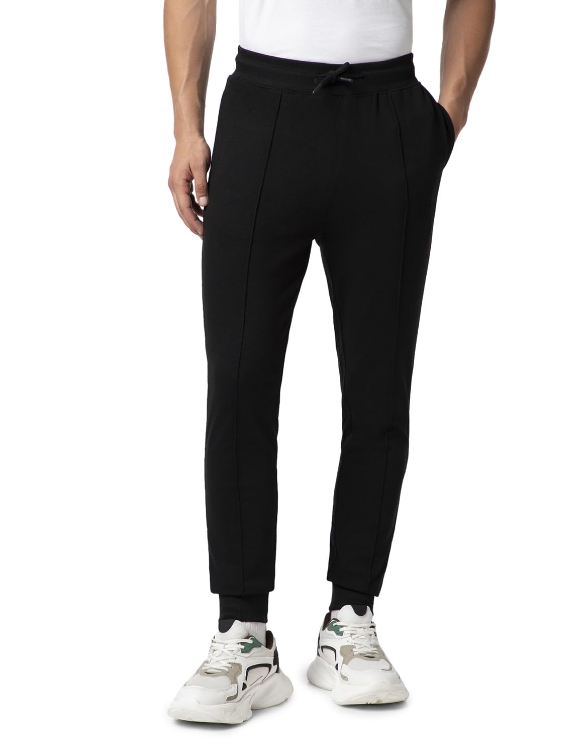 FYLTR Mens Casual Joggers with Pintuck Design - Elasticated Waist with Drawstring | Welt Back Pocket | Solid Color