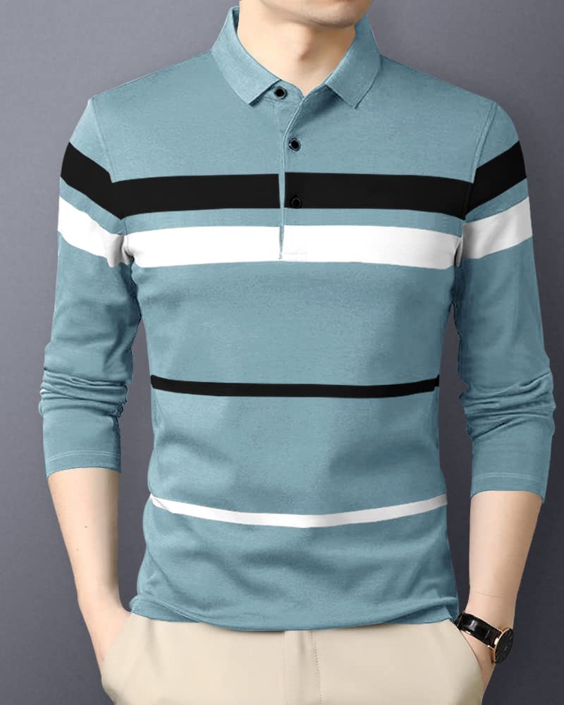 Eyebogler Polo Neck Striped Tshirt For Men