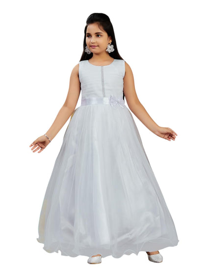 Aarika Girls White Colour Solid Net Gown (3-9 Years)