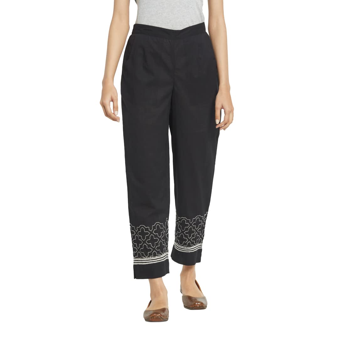 Fabindia Women Chikankari Casual Pant Cotton_S Black