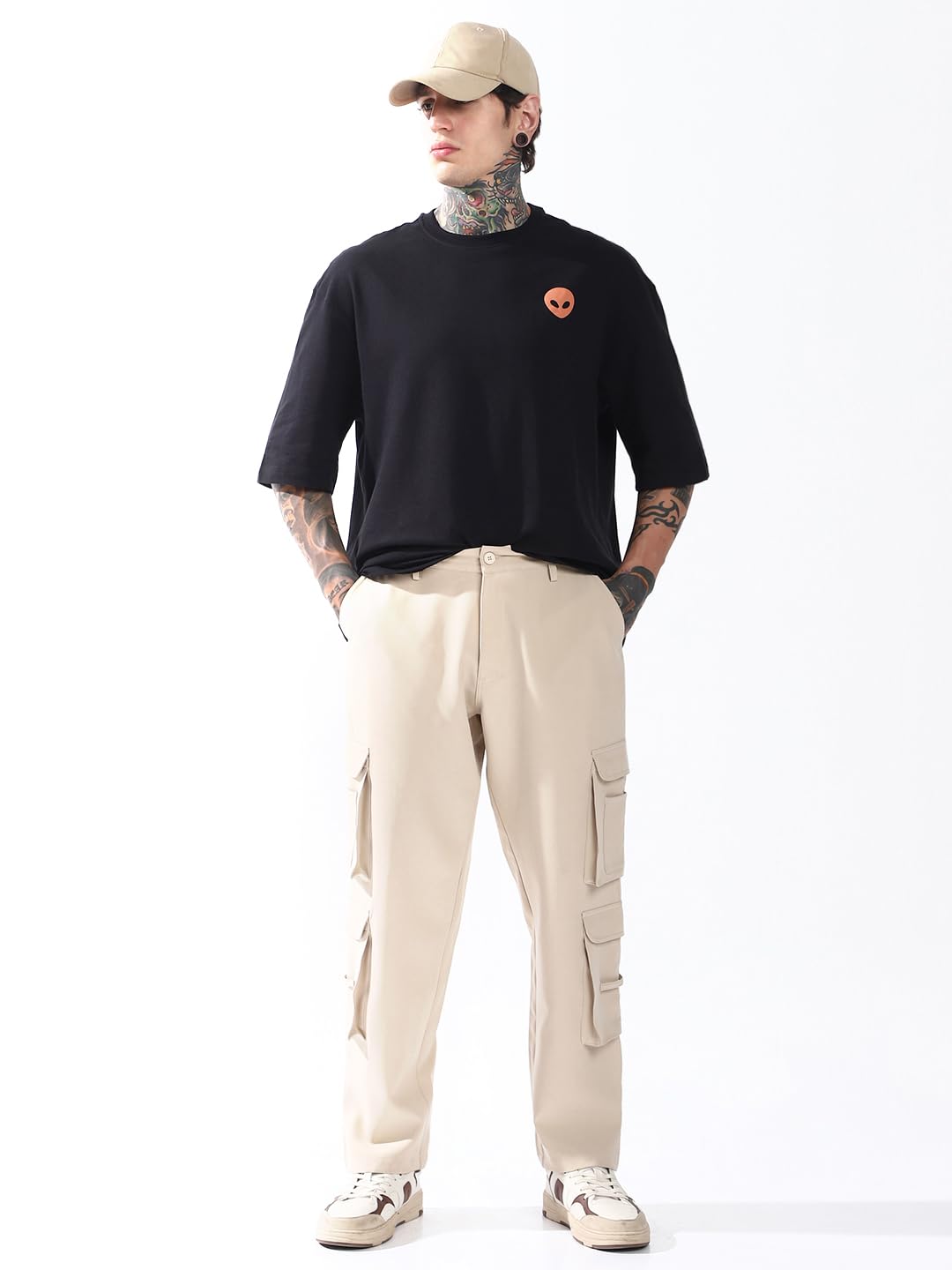 Hubberholme Men Solid Relaxed Fit Mid-Rise Korean Trousers 21 Beige