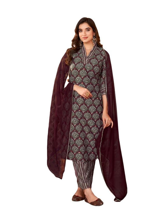 Sanisa Women's Rayon Blend Digital Printed Straight Kurta Set with Dupatta