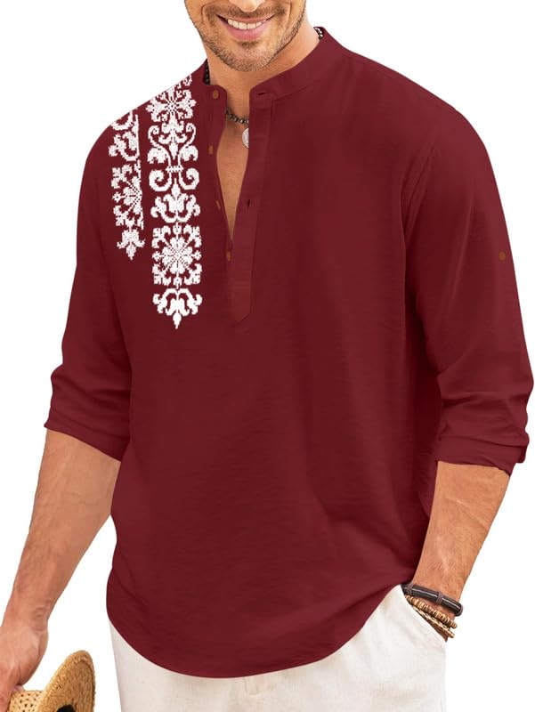 Finivo Fashion MenS Regular Fit Cotton Blend Short Kurta Shirt | Full Sleeve Ethnic Shirt With Mandarin Collar And Button Plack