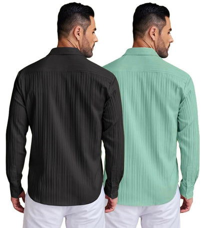 Deelmo Combo Of MenS Casual Button Down Shirts Long Sleeve Linen Shirt Fashion Textured Summer Shirts Pack Of 2