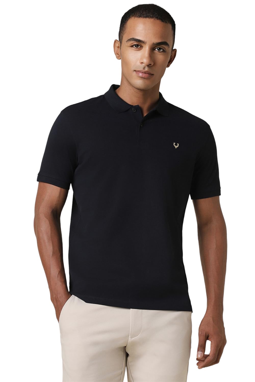 Allen Solly Men Regular Fit Solid Casual Denim Cotton Polo Shirt