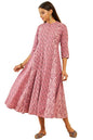 Soch Womens Onion Pink Cotton Floral Print Flared Dress With Gota Patti Work