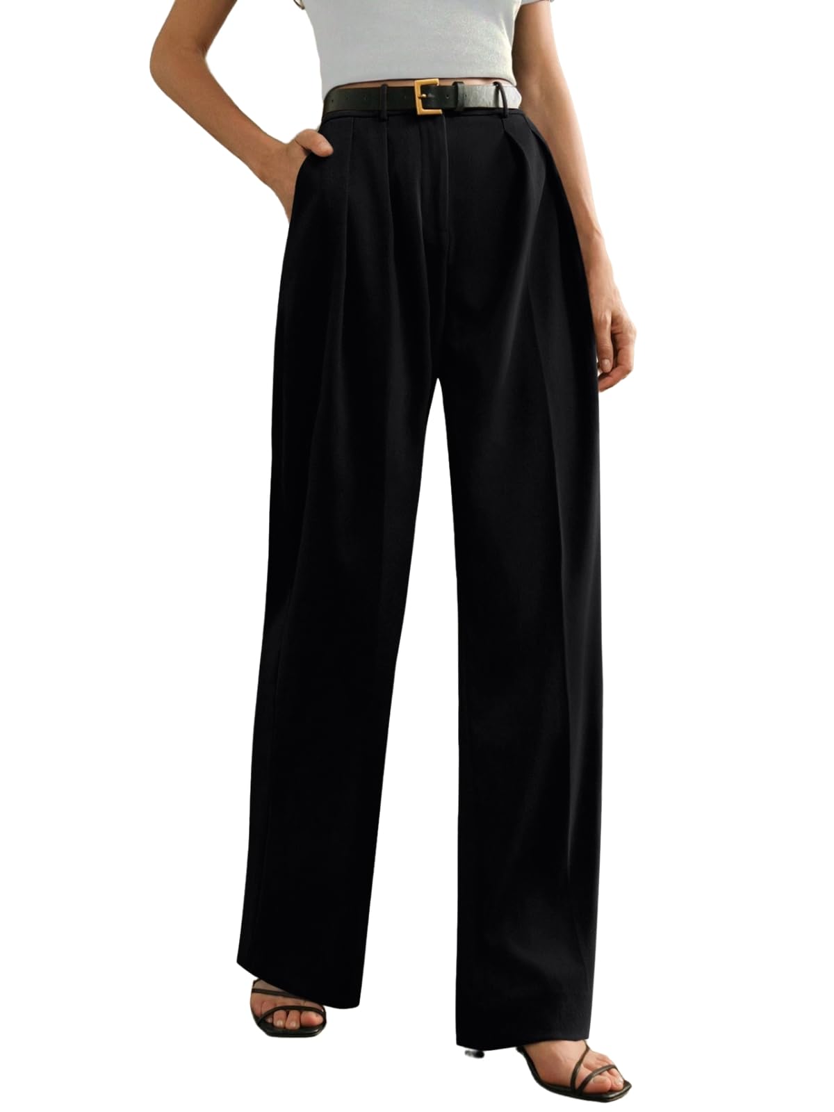 Greciilooks High Waist Cotton Trousers For Women  Flared Parachute Pants With Side Pockets | Casual Travel Cargo Pants Black