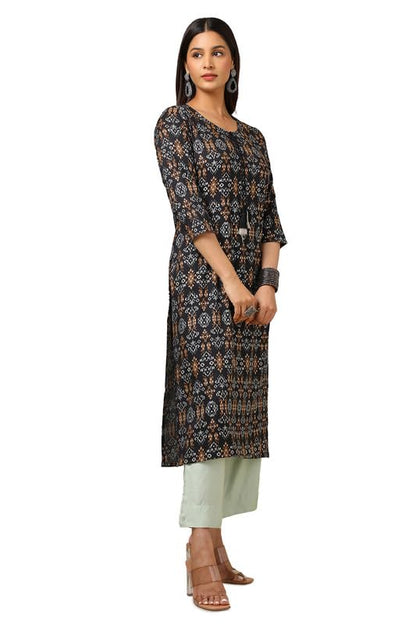 Soch Womens Black Rayon Ethnic Motifs Kurta
