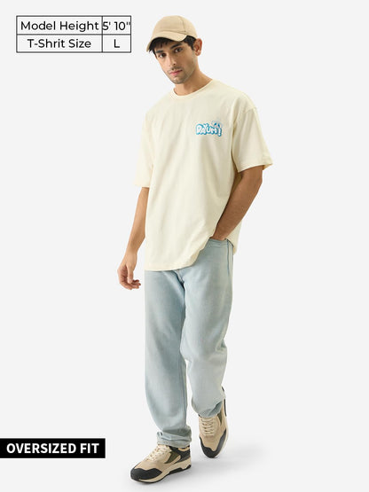The Souled Store Official Bugs Bunny: Dayum Men and Boys Short Sleeve Round Neck Off White Graphic Printed Cotton Oversized Fit