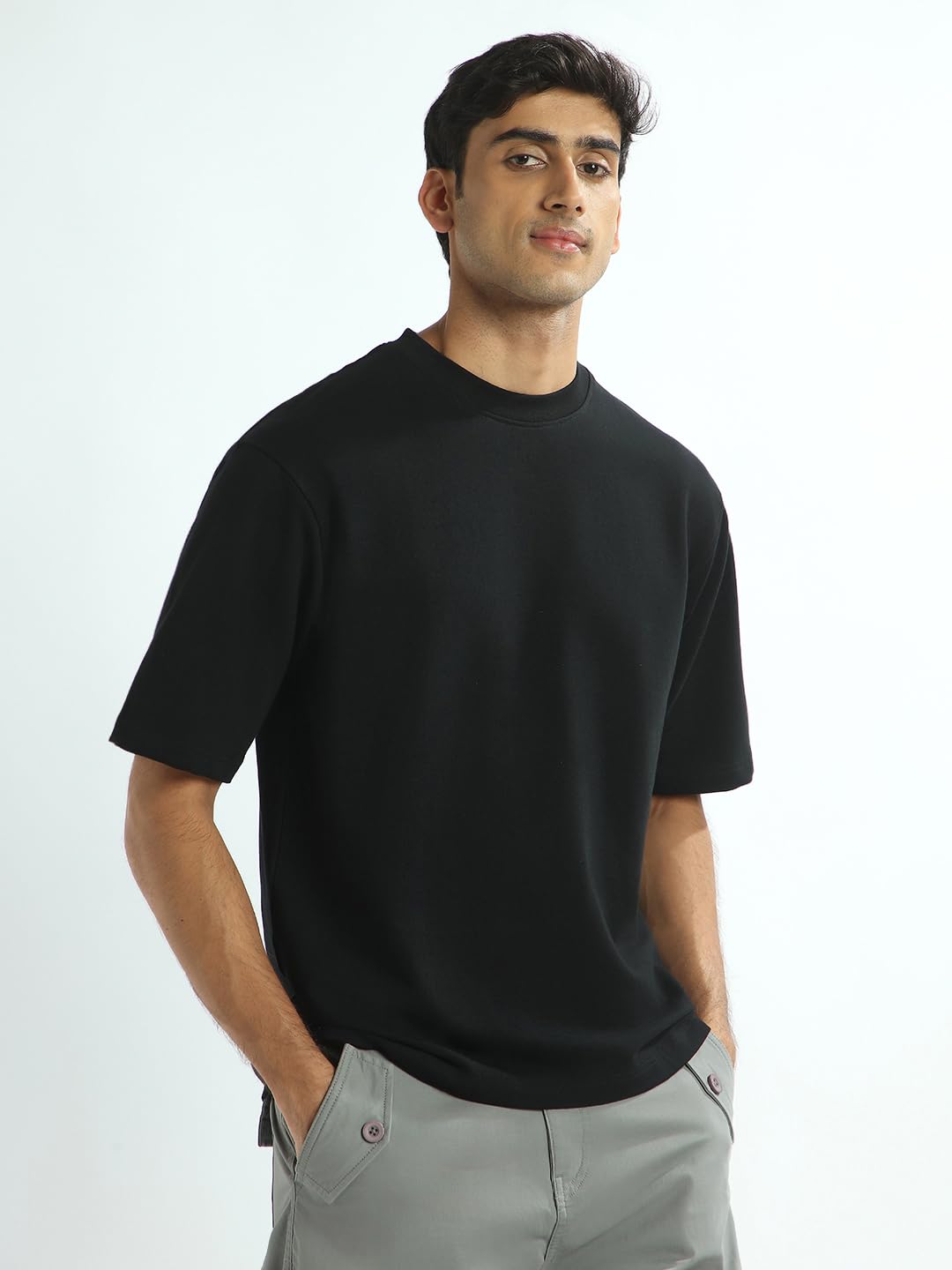 Nobero MenS Solid Oversized Fit T-Shirt (1M-Twrt-R0005_Black