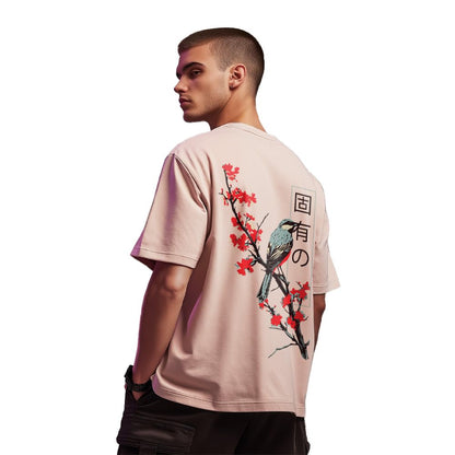 Nobero MenS Graphic Print Oversized Fit T-Shirt (1M-Twrt-C1005-Bs_Inherit-Blush