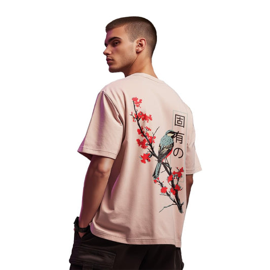 Nobero MenS Graphic Print Oversized Fit T-Shirt (1M-Twrt-C1005-Bs_Inherit-Blush