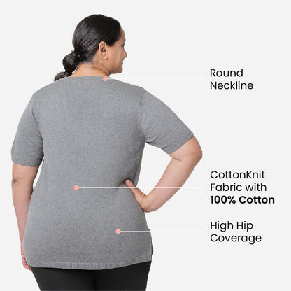 BlissClub Women at-Ease Cotton Knit Tees | 100% Cotton | CottonKnit Fabric | Loose Half-Sleeves | Western Tops | Side-Slits | Hi