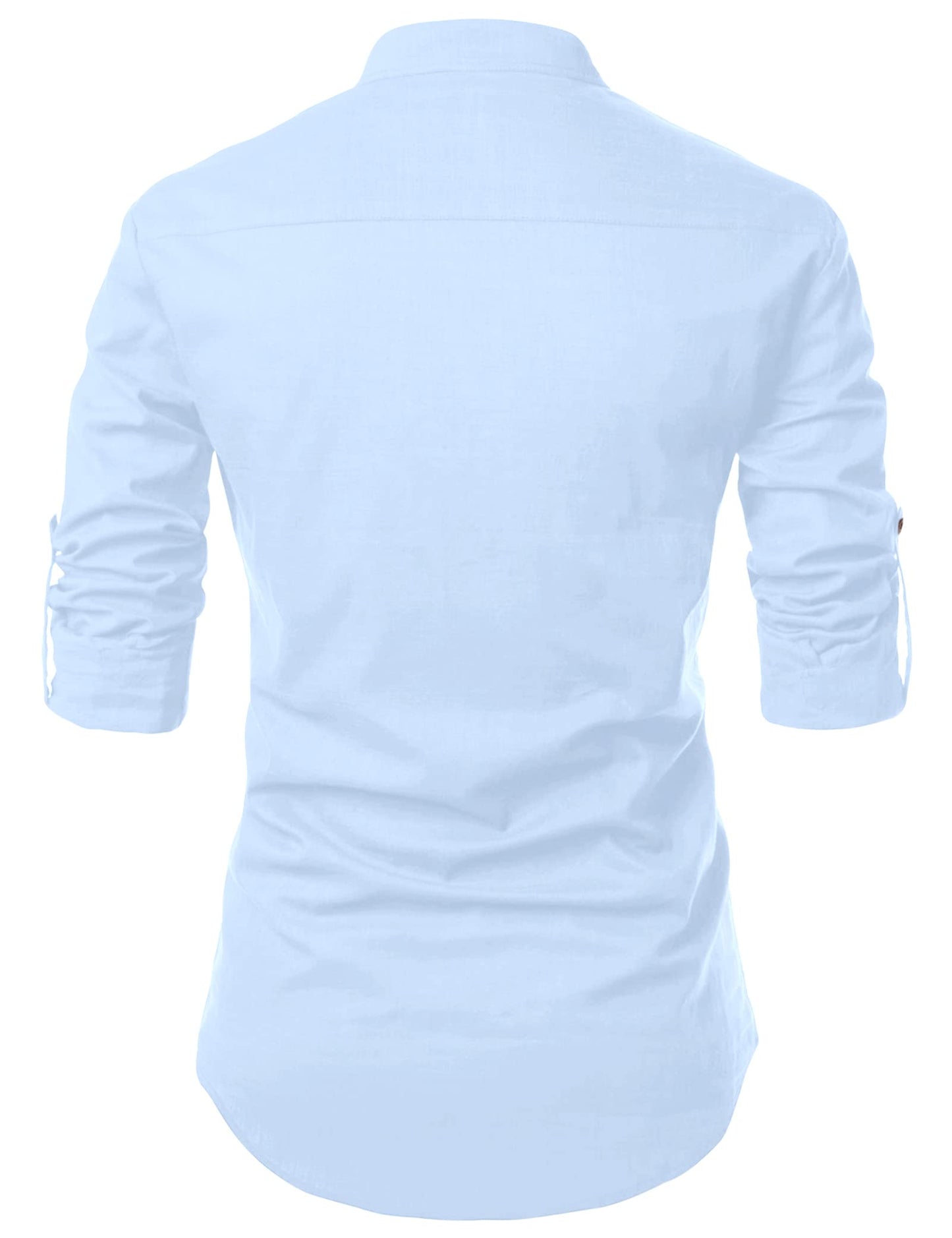 Zombom MenS Solid Cotton Blend Casual Regular Fit Mandarin/Chinese Collor Full Sleeve Kurta Shirt For Men Sky Blue