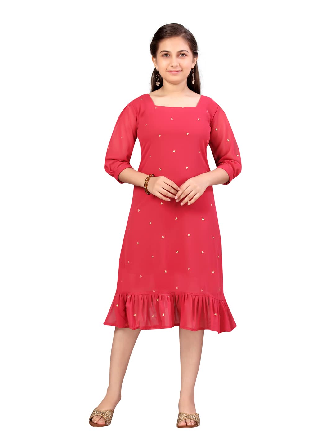 Aarika Girl's Georgette Skater Knee-Length Dress (MD-22506_Rani_34)