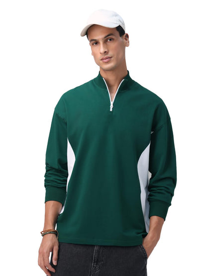 The Souled Store Colourblock: Meadow Men and Boys Long Sleeves Zip Collar Fit Lightweight Streetwear Cotton Oversized T-Shirts