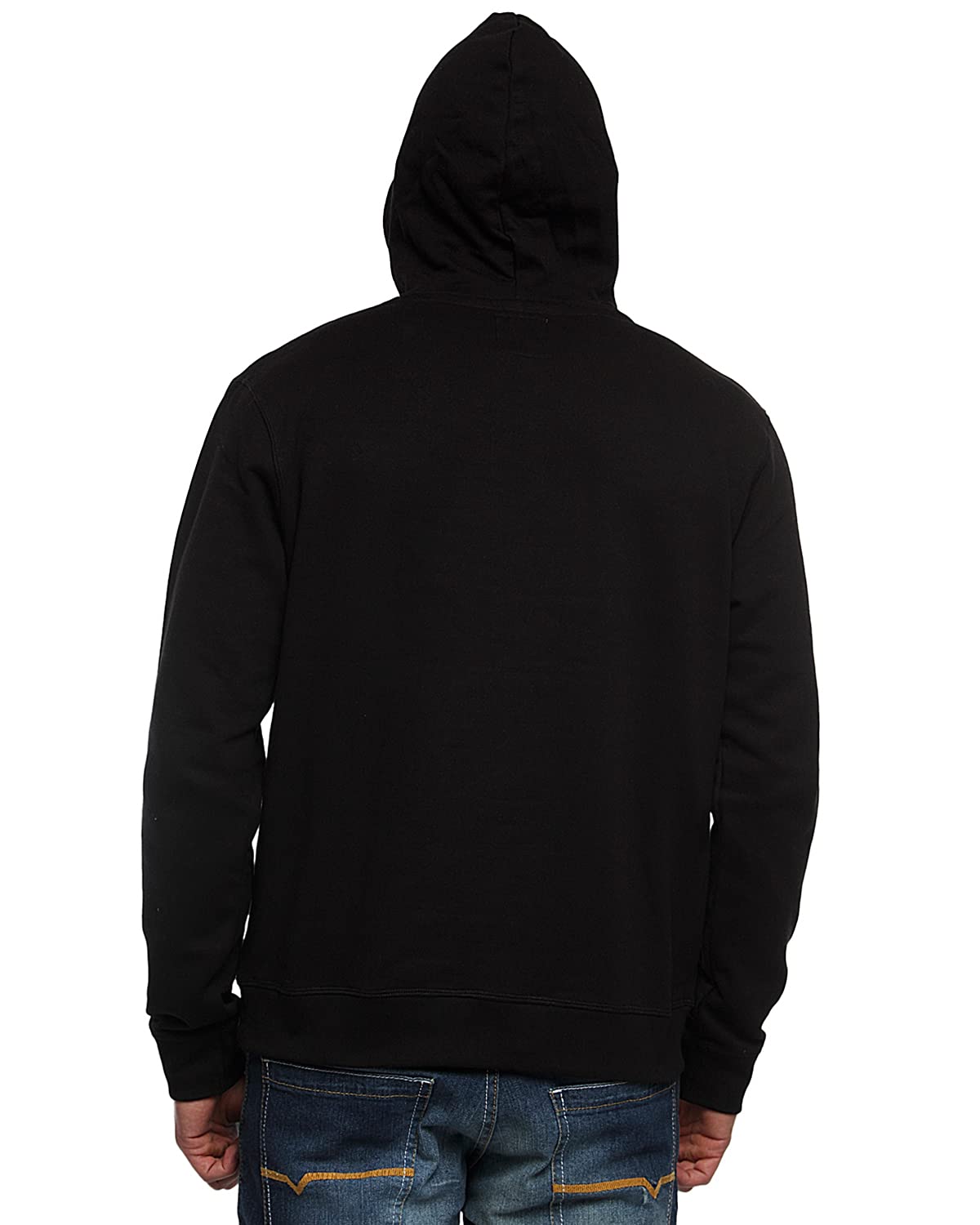 ADRO Men's Cotton Neck Hooded Sweatshirt (H21-M-NWW-BL_Black)