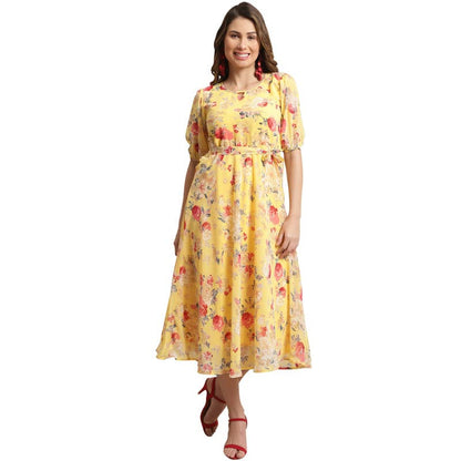 Preneum WomenS Maxi Fit & Flare Print Georgette Regular Sleeves Casual |Summer |Latest Style |Festival & Occasion Maxi Gown(Max