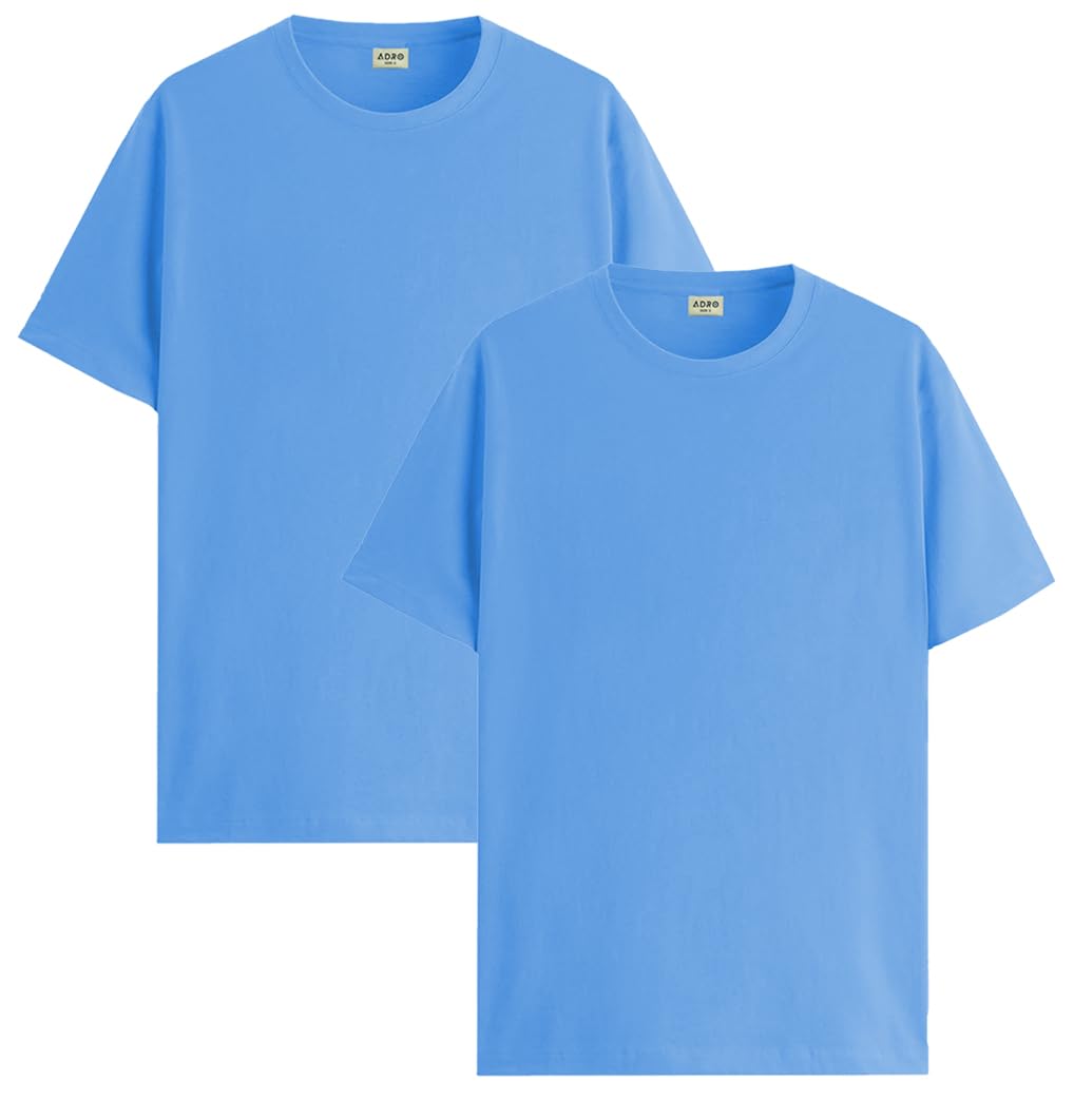 ADRO Mens Solid Regular Fit T-Shirt (RCM2-PLN-SK-SK_Sky Blue