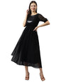 Toochki WomenS Black Sequence Georgette Solid Fit & Flared Western Dress | Dress For Women | A Line Dress | Winter Dress | West
